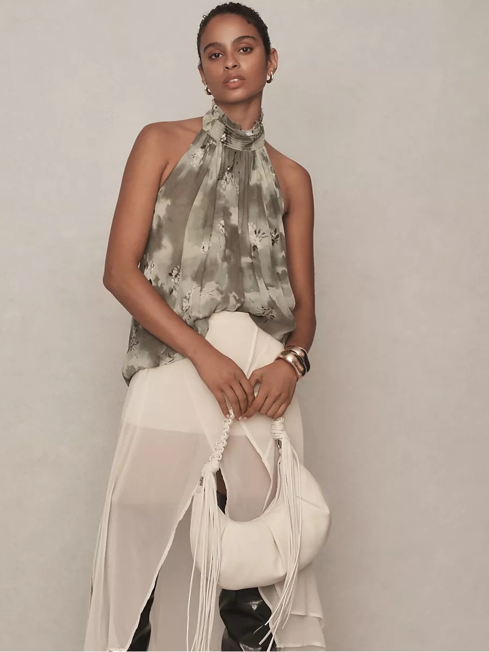 By Anthropologie Halter Printed Tank Green Size M NEW $118
